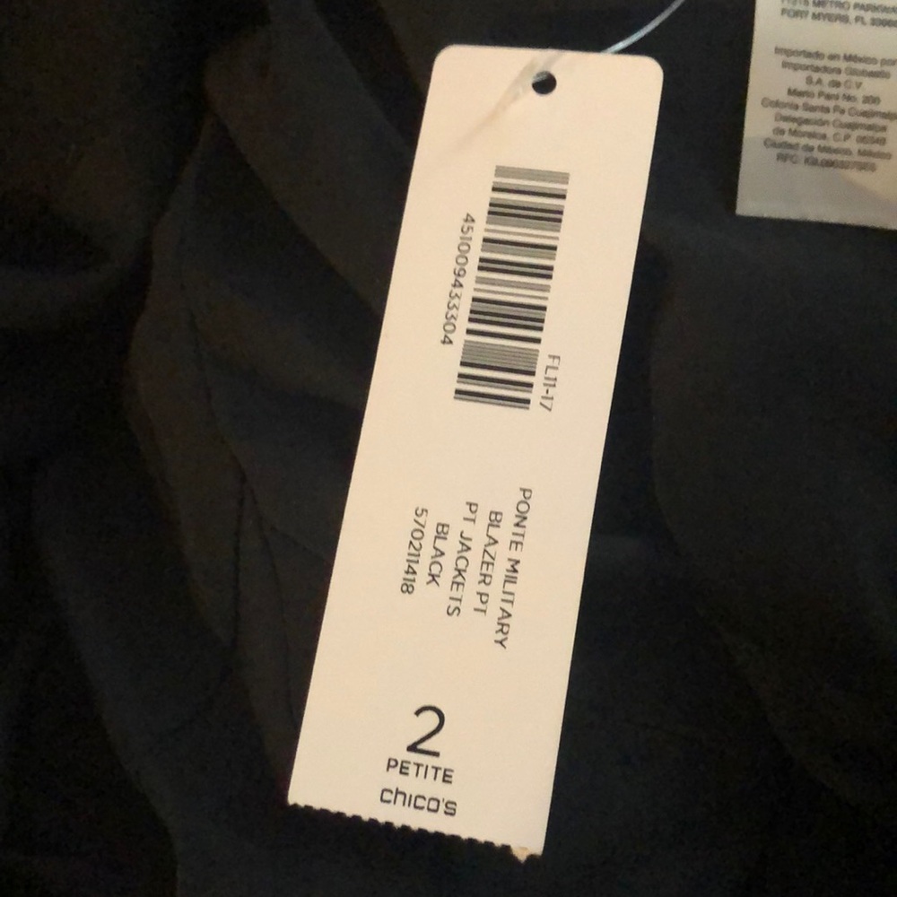Chico’s size 2 petite Black Ponte military blazer